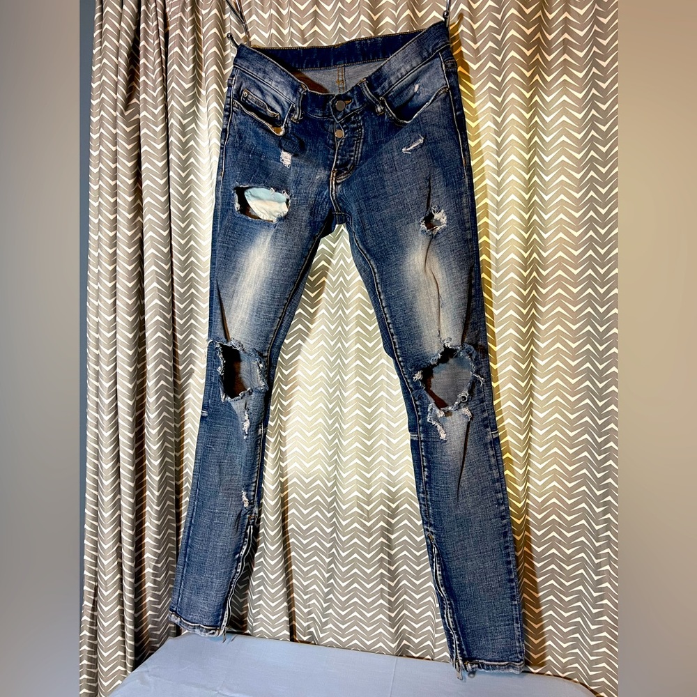 MNML Destroyed Skinny Moto Jeans Sz. 30